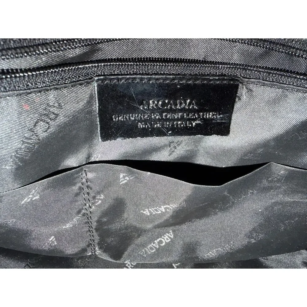 ARCADIA Leather Womens Black Handbag Satchel Bag Made In Italy Classic Chic